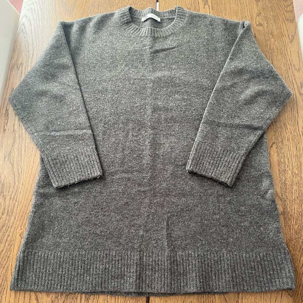 Zara Gray Cowl Neck Sweater Dress with Ribbed Texture